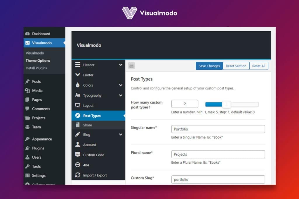 Custom post types options creation