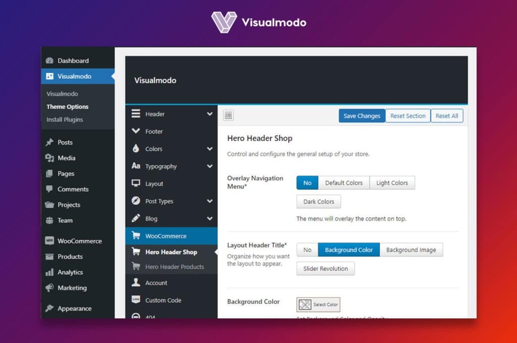 Shop store header WooCommerce WordPress theme documentation