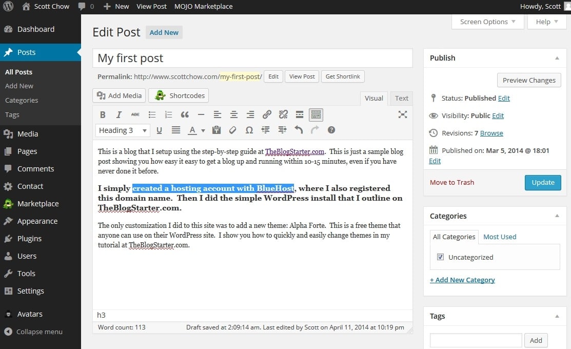 Select text on WP editor window