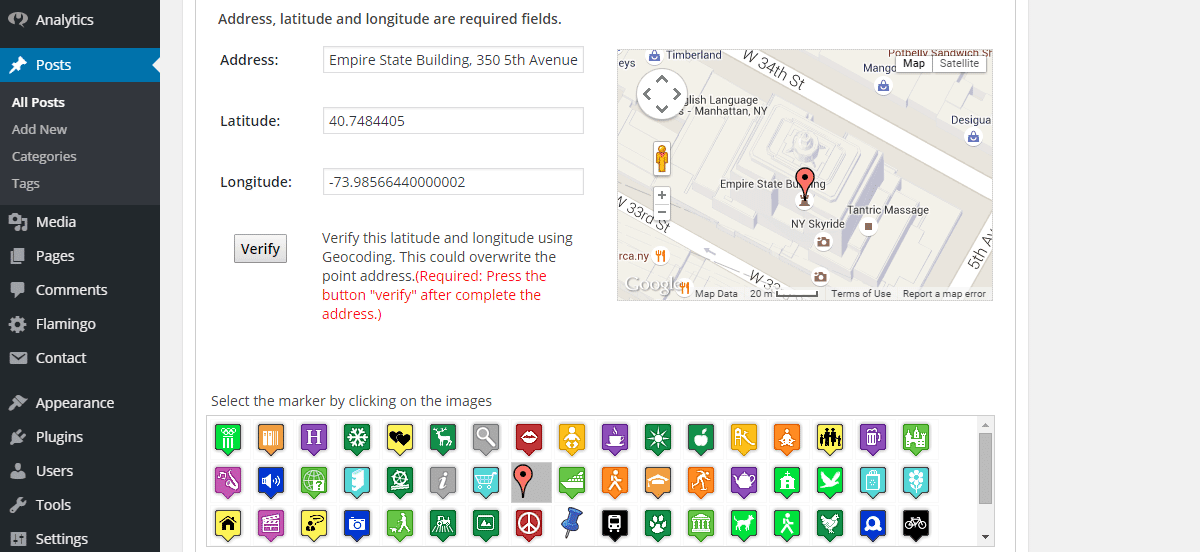 geographic coordinates will be automatically filled in