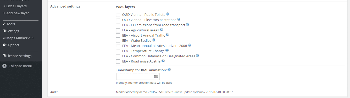 Maps Marker Pro settings