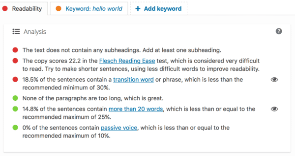 The readability analysis itself