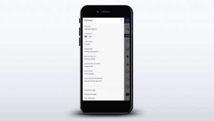 The main menu of the wallet where the backup option can be chosen