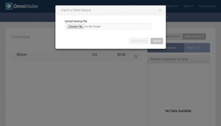 Screenshot of how to restore OmniWallet option via importing the backup file