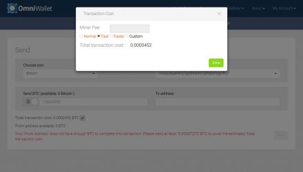 Send transaction fee field in the OmniWallet
