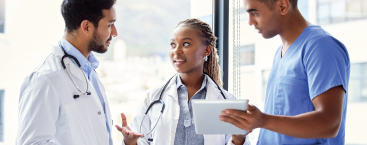 Healthcare workers talking.