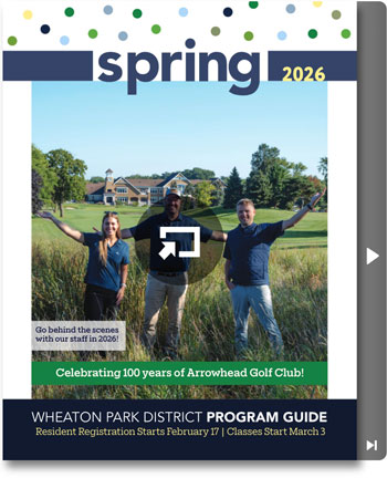 Spring 2026 program guide cover links to view program guide at calameo.com in new window