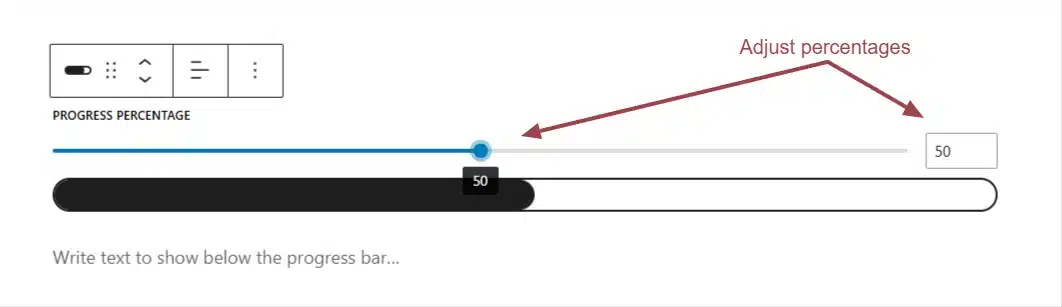 A screenshot of the progress bar block pointing at where to adjust the percentage of the bar that's filled