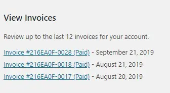 A screenshot of the View Invoices section displaying a list of hyperlinked paid invoices