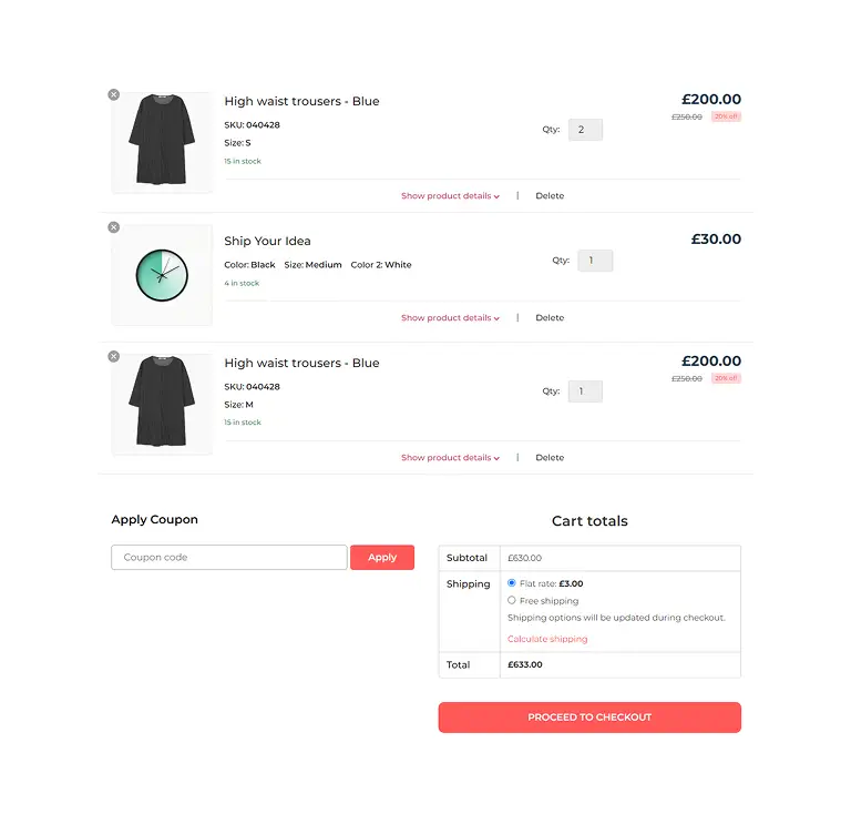 Cart Page with Red Accent & Payment Guarantee Layout