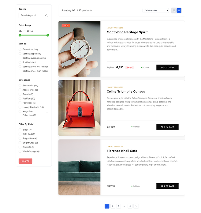 Product Grid – Editorial Block (List View with Filter)