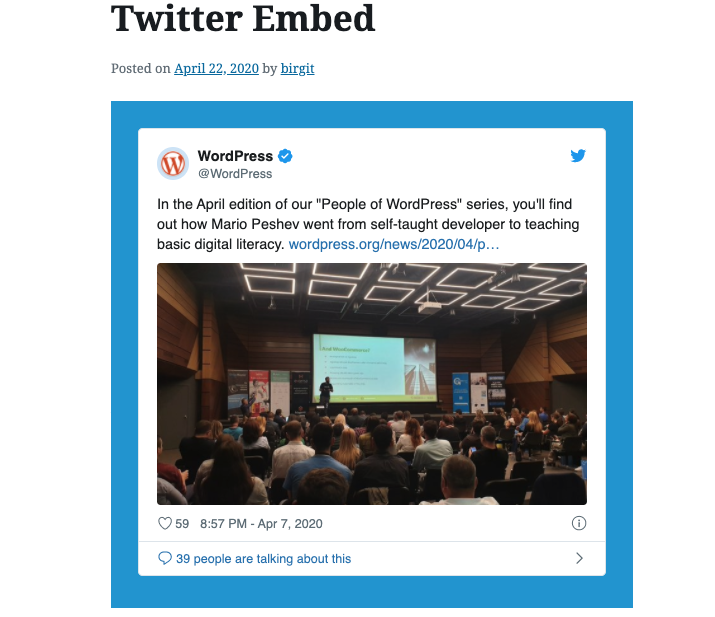 Twitter embed with a blue background.