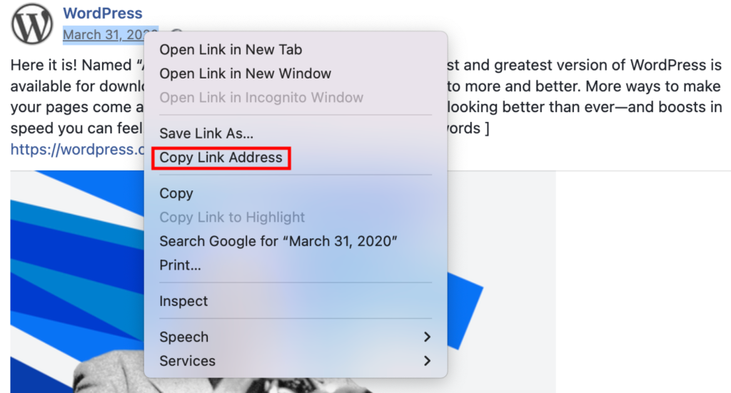 Copy the preferred link from a Facebook post