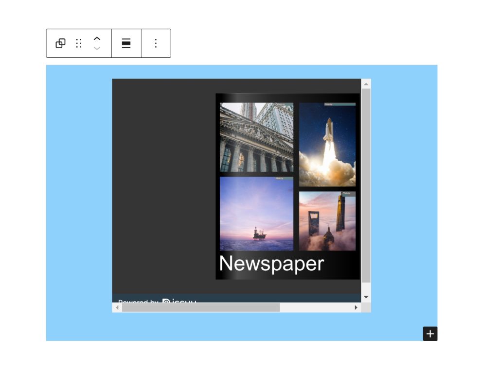 Issuu Embed with a blue background.