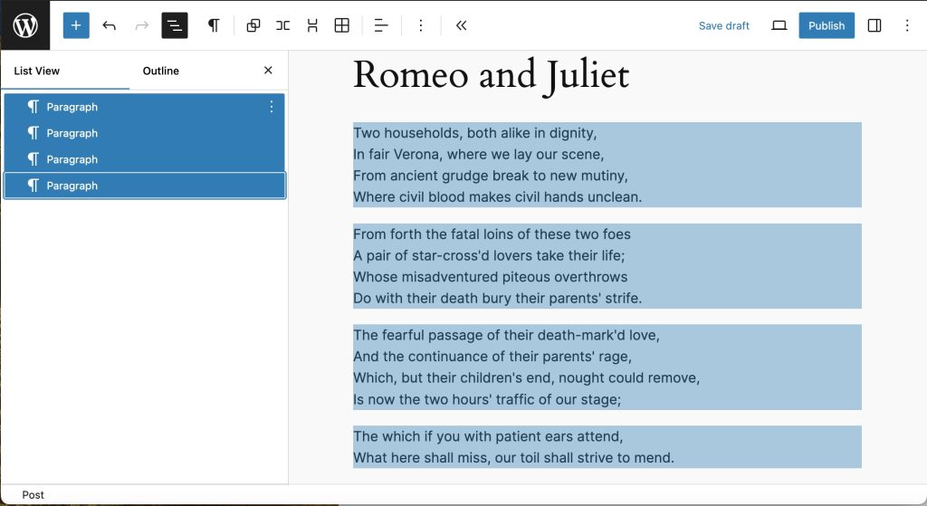 Visual editor screen with selected multiple blocks