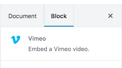 Block settings for the vimeo block