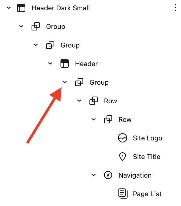 The arrow icon next to each block to collapse or expand block