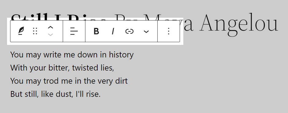 Block toolbar for the Verse block