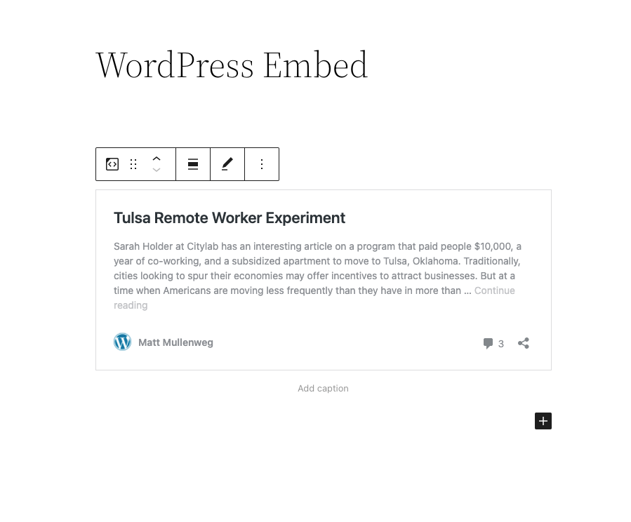Images showing the WordPress embed