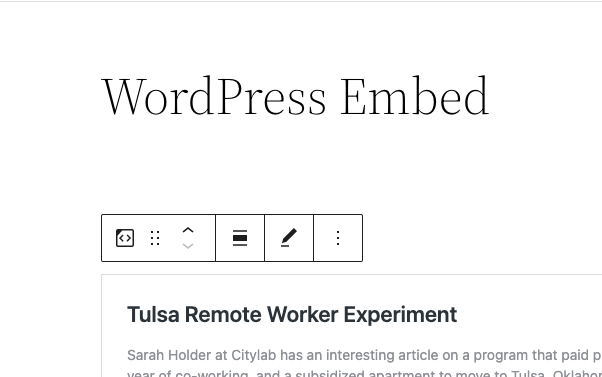 Block toolbar for the WordPress embed