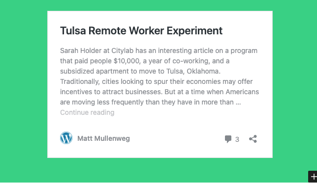 The settings available when the WordPress embed is in a group block