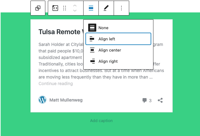 How to change alignment of the WordPress embed