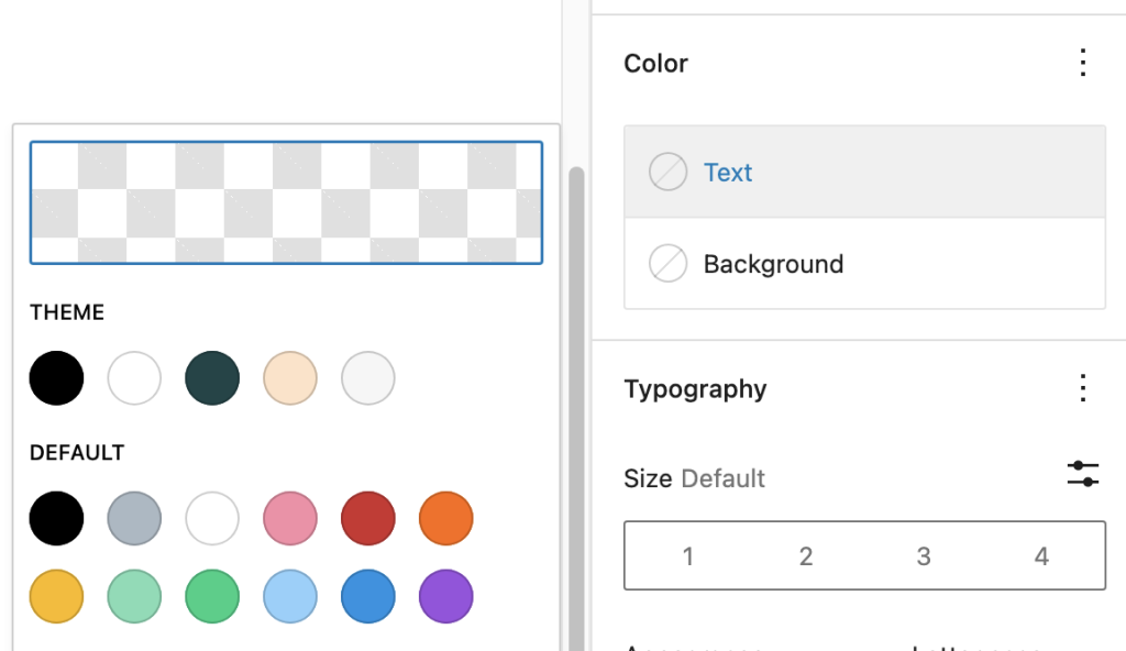 Color settings in the Heading block