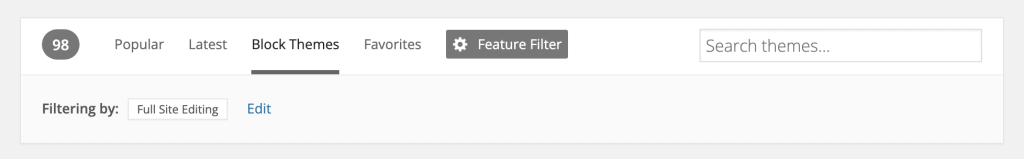 Visual of the theme directory with an emphasis on the block themes tab.