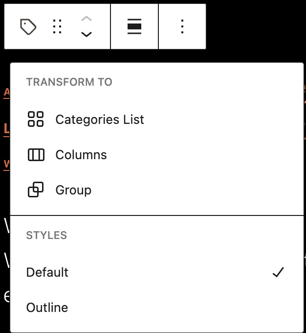 Transform options in the Tag Cloud block