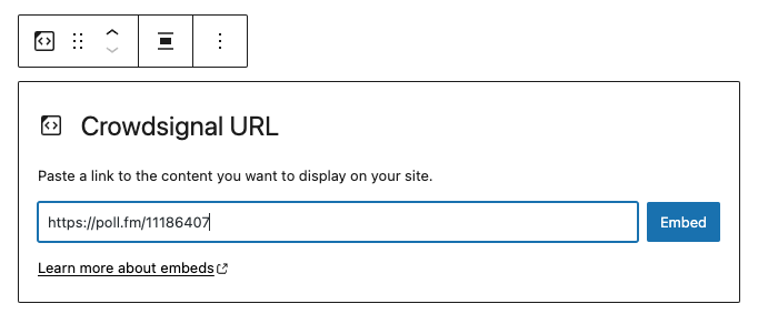 Editing the Crowdsignal block URL via the "edit" option.