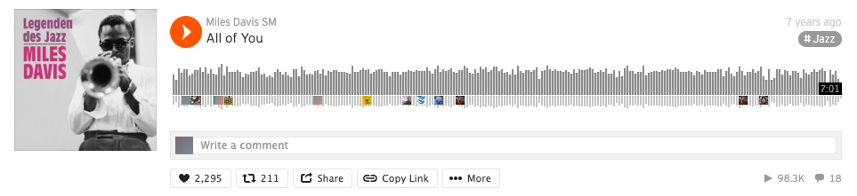 In SoundCloud, select the track and click on the “Share” button.
