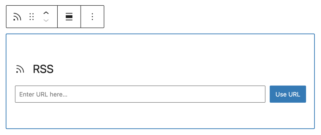 Enter URL here user interface for the RSS block.
