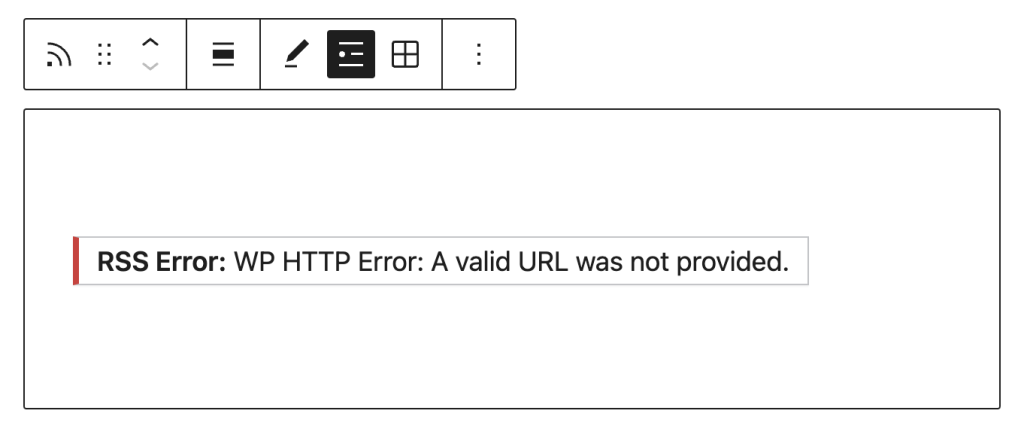 Example of a URL that cannot be used in the RSS block.