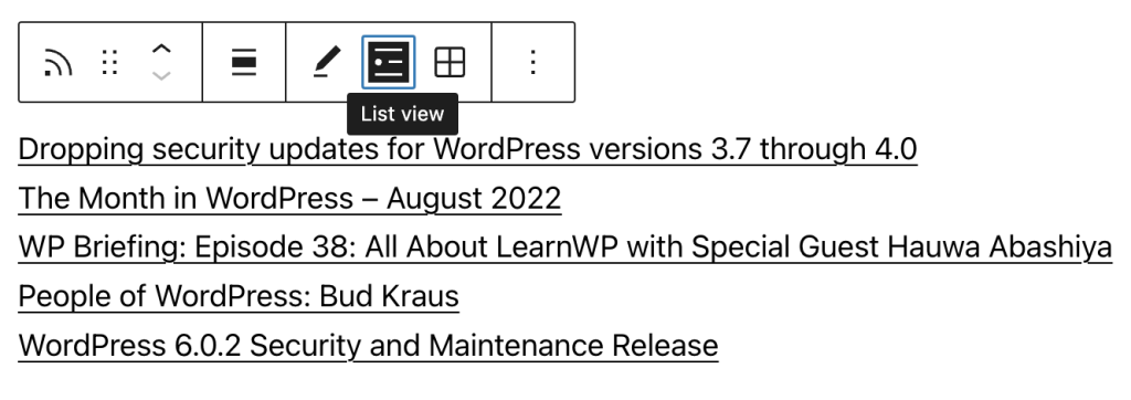 List view for the RSS block.