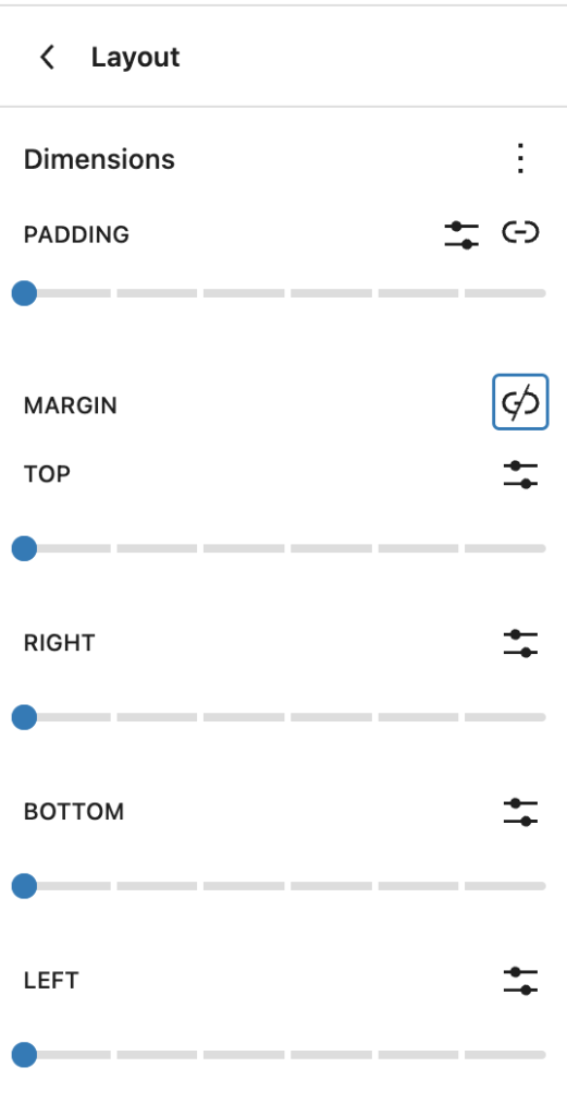 Margin unlinked in the Blocks Layout Panel