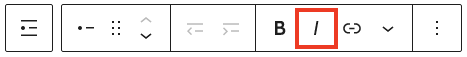 The List Item Toolbar option for italic text.