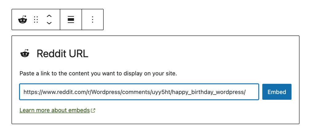 Reddit URL embed