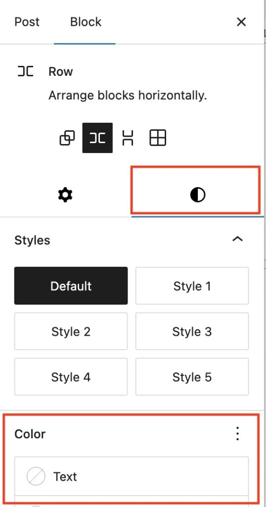 Color settings of Group block