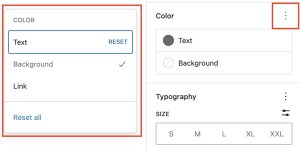 All color settings and Reset all