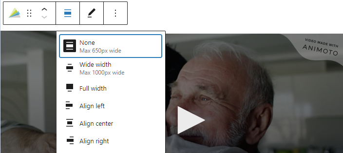 Change alignment in the Animoto block