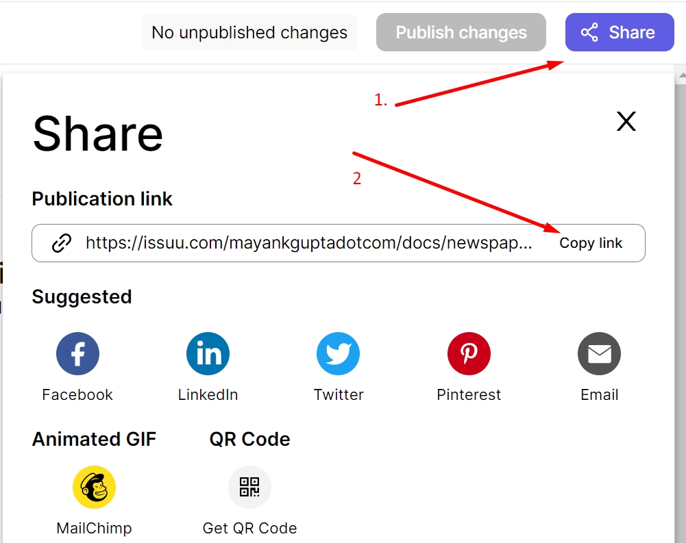 Grab the sharable publication link from issuu to embed the document in block editor