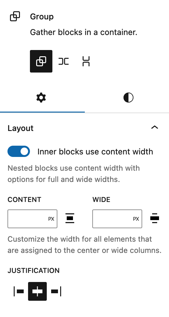 Group Block Settings Sidebar