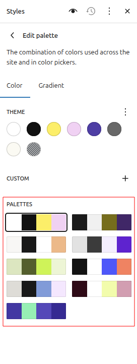 Preset color palette option