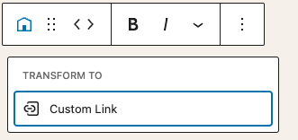 Transform toolbar for the home link block