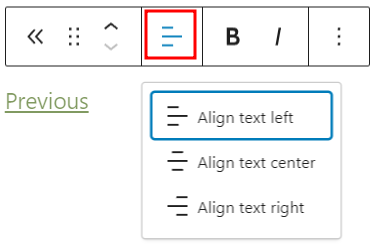 Change text alignment on the previous post block toolbar