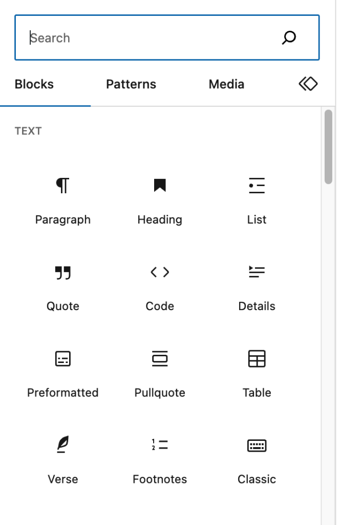 Block Inserter Panel
