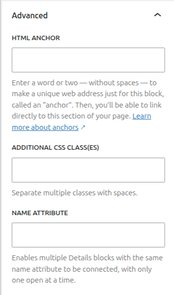 Advanced tab with HTML anchor, additional CSS and name attribute