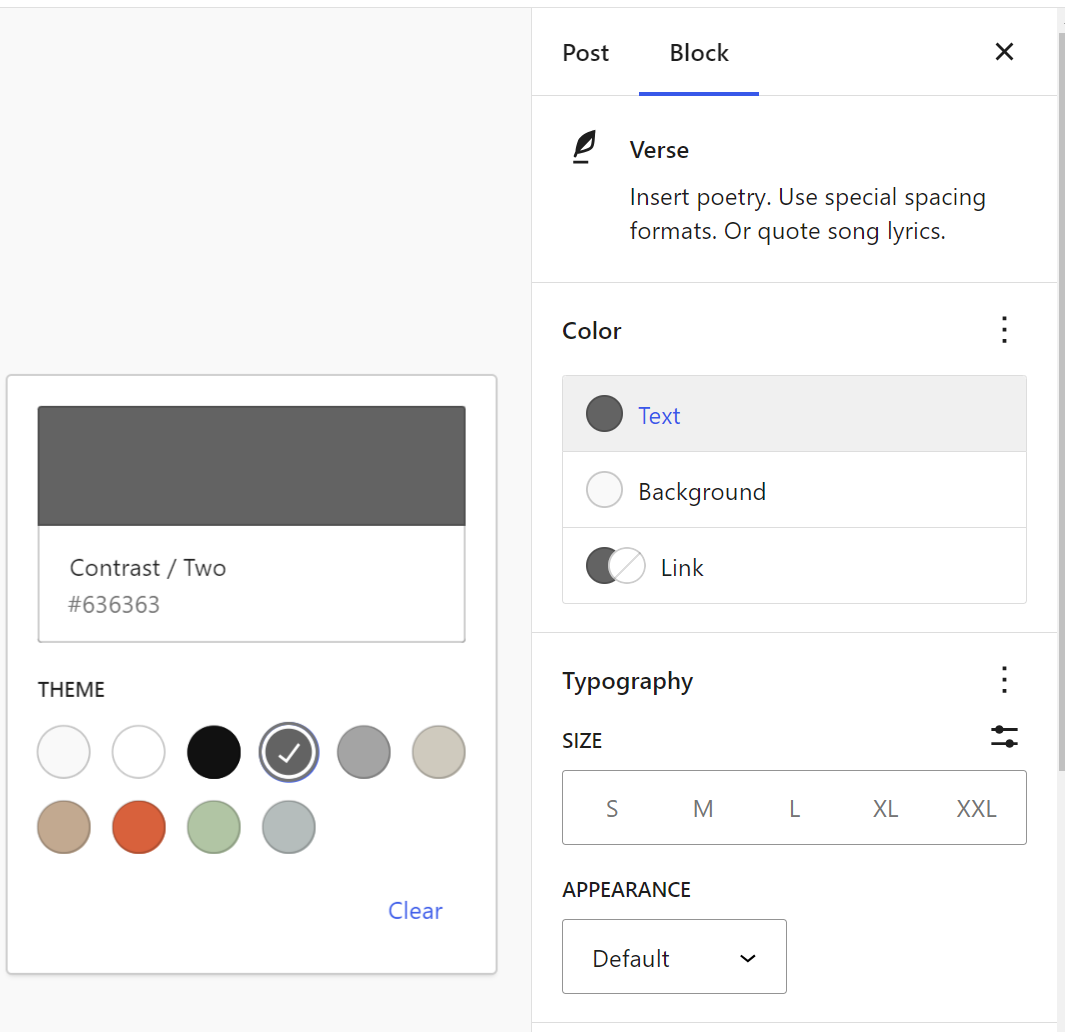 Color settings in the Verse block