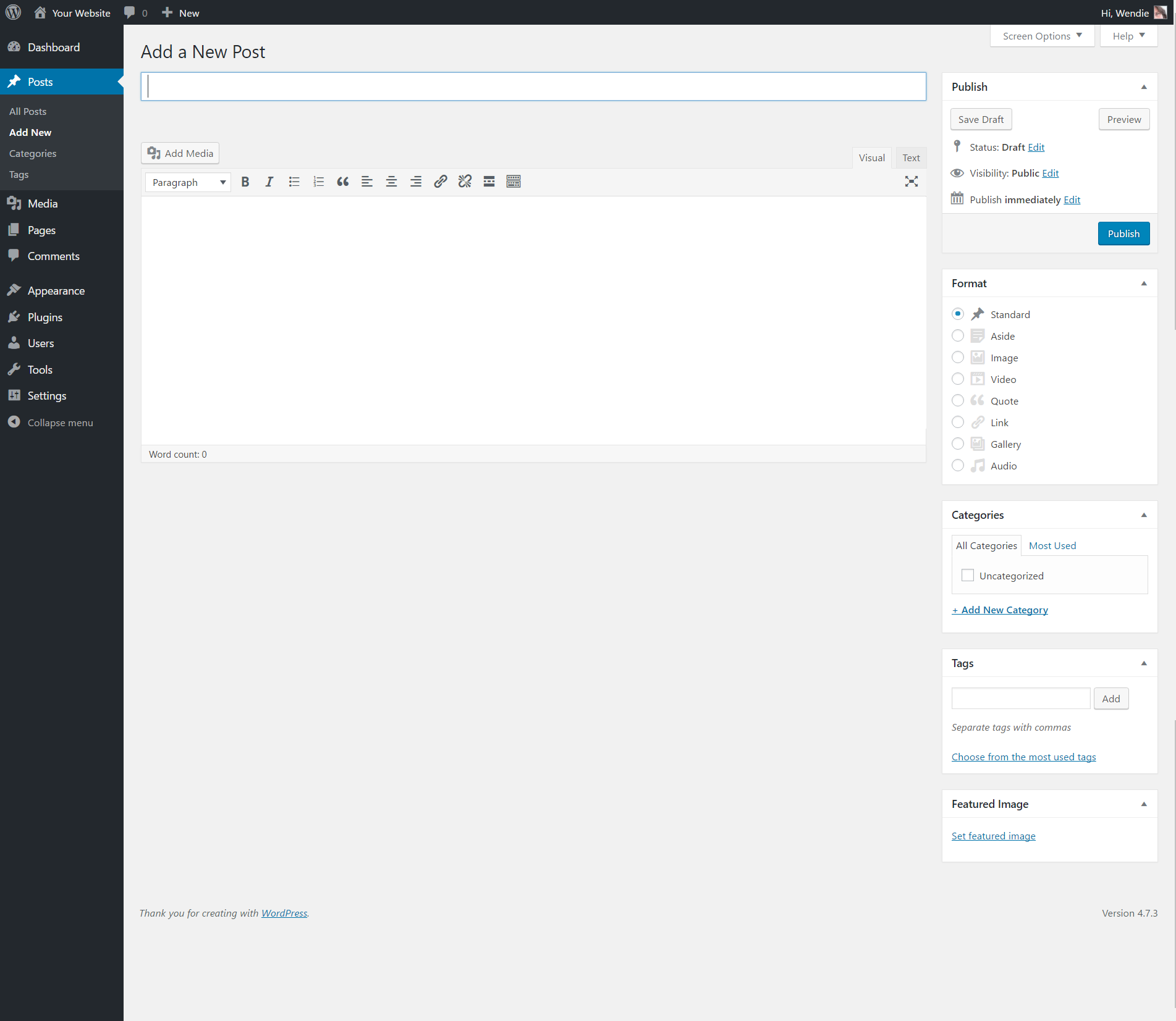 Add a New Post ‹ Your Website — WordPress