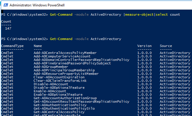 Get all Command of ActiveDirectory powershell module